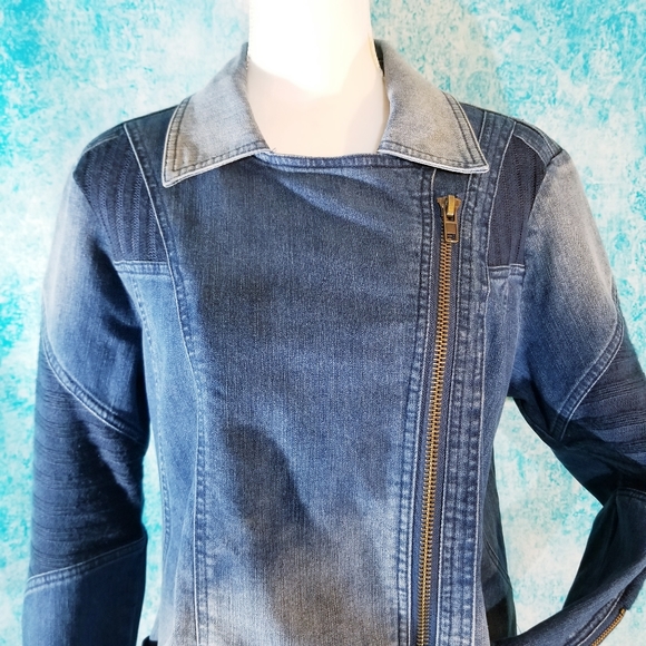 VTG Ombre Wash Moto Denim and Knit Jacket - Picture 2 of 16